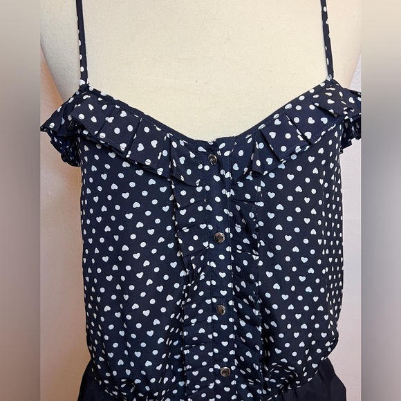 Vintage Express polka dots and hearts black and white romper Size Xs - Picture 2 of 8
